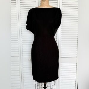 Black Halo Cocktail Dress Asymmetrical Sleeves Black Sheer Crinkle Skirt Size 8